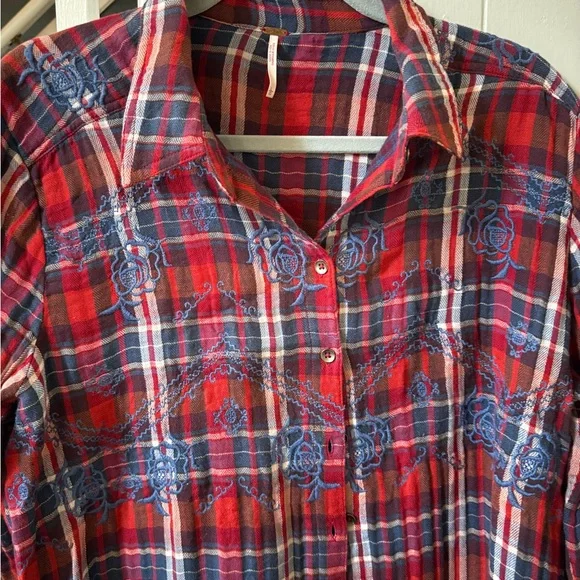 Red and Blue Plaid Button-Up Shirt - Picture 2 of 5